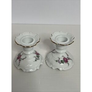 Vintage Royal Kent Floral Candle Holders Set Of 2 Made In Poland